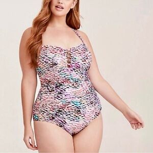 TORRID Rainbow Mermaid Snakeskin Slim Fix Wireless Lattice One Piece Swimsuit 4